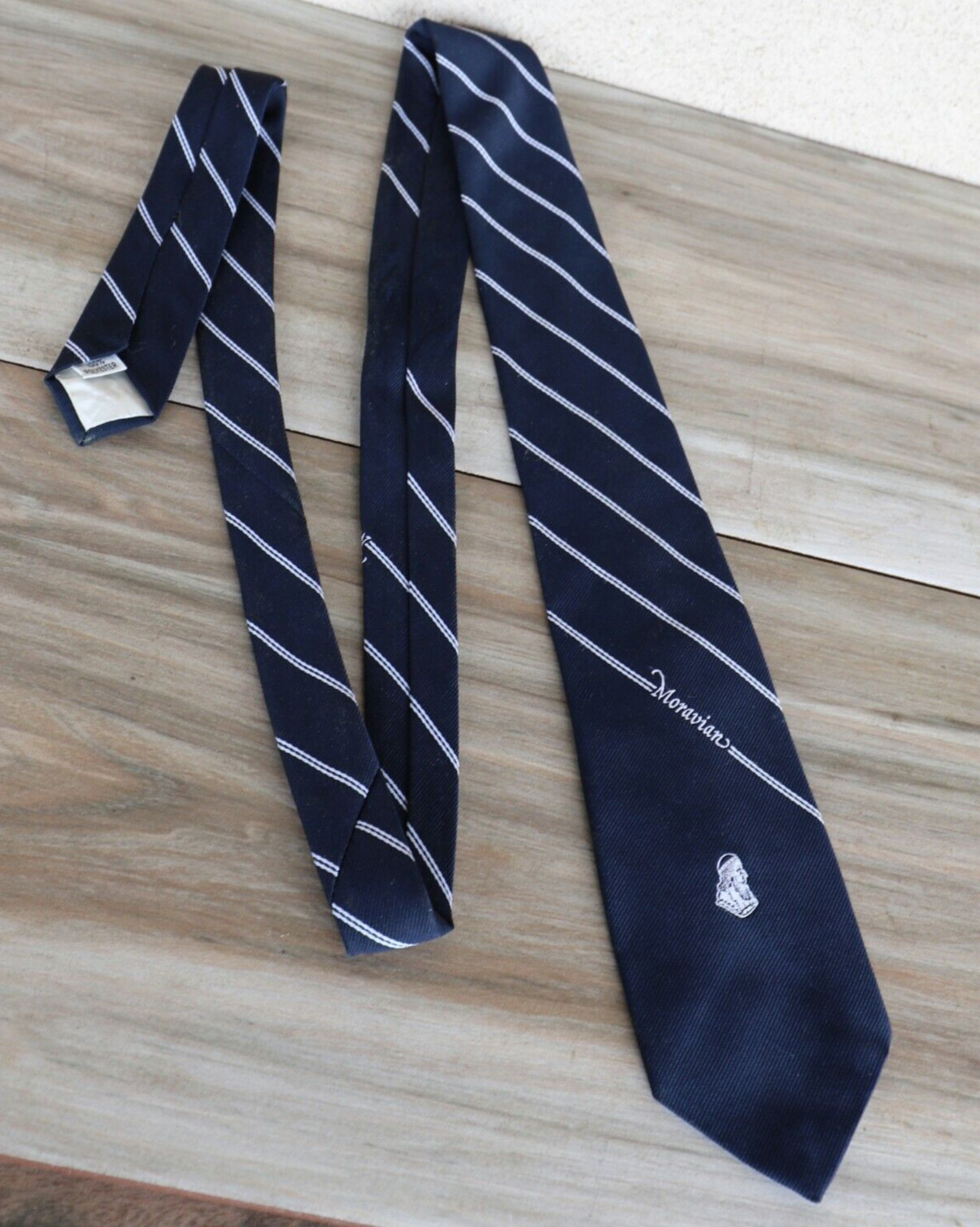 Rare Vintage MORAVIAN COLLEGE Tie - By Michael Bruce Navy & White Pennsylvania
