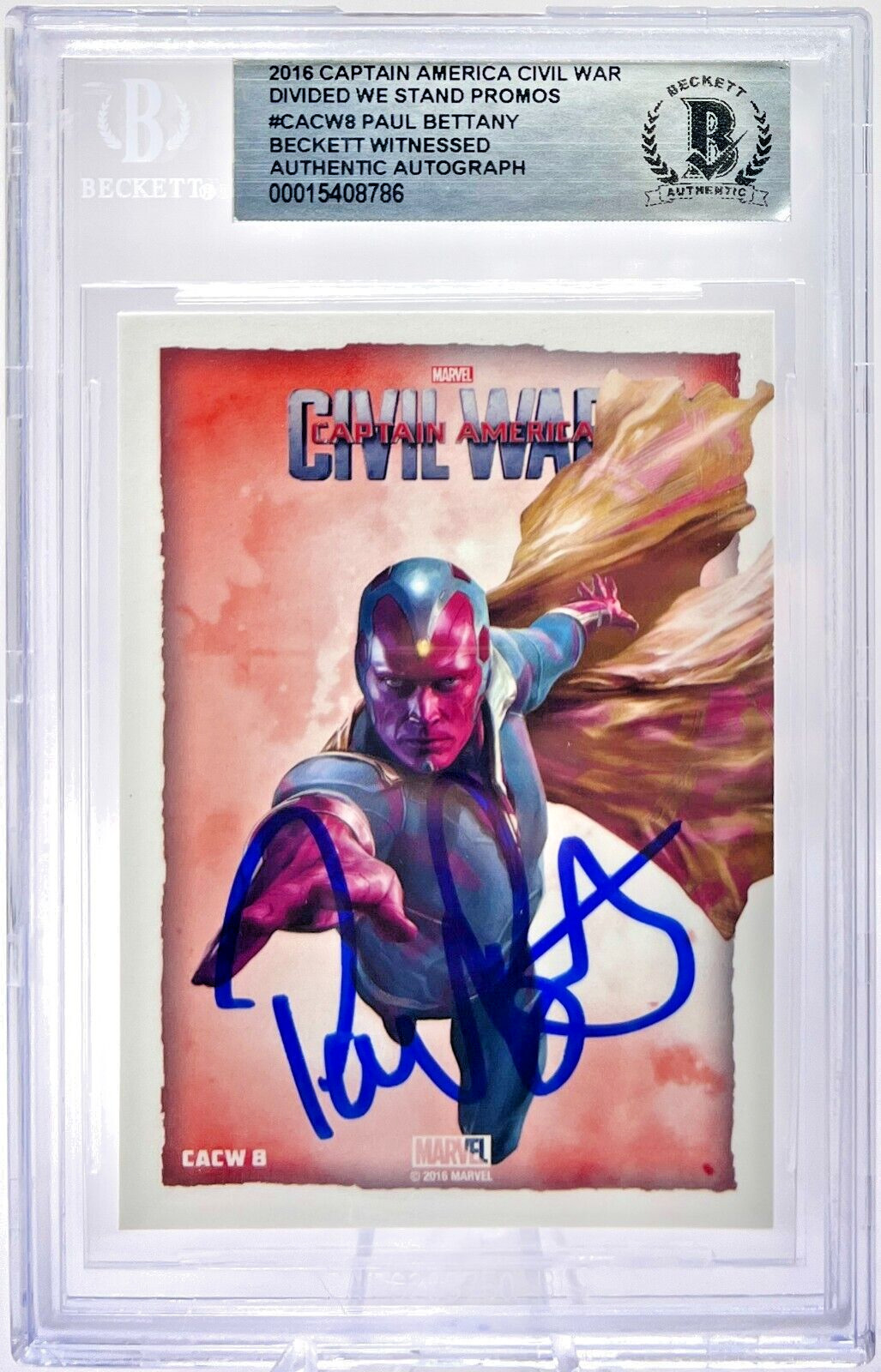 2016 Captain America Civil War Paul Bettany Auto #CACW8 Beckett Graded Witnessed