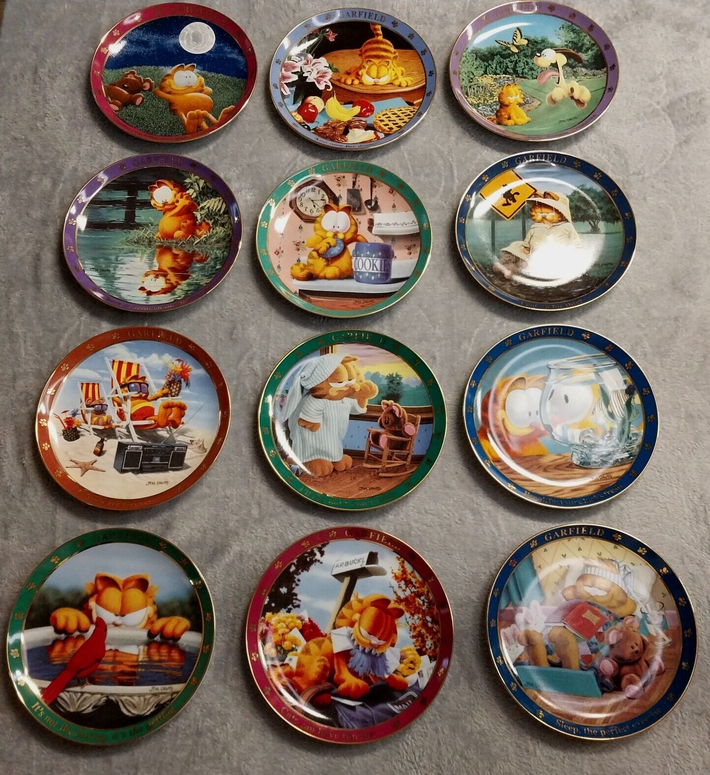 Garfield A Day With - Danbury Mint 12 Plate Complete Collection Plates with COAs