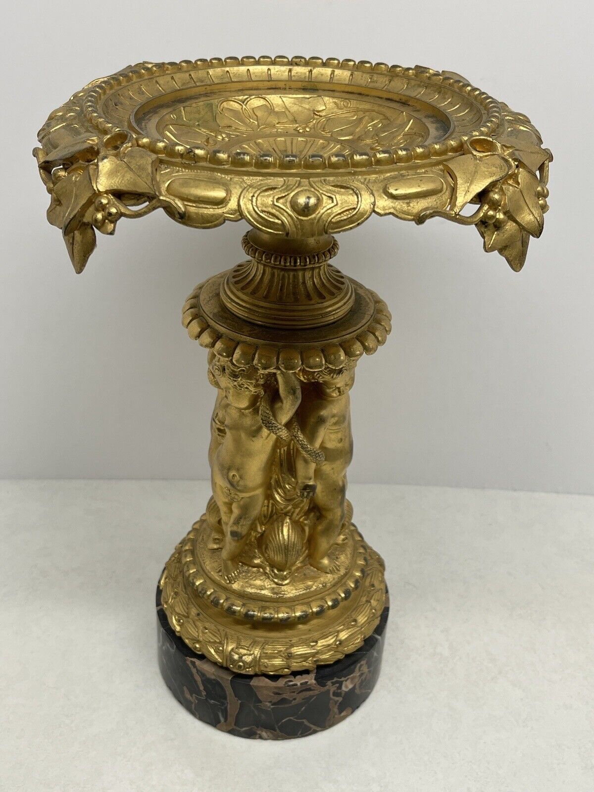 19th Century French Ormolu Gilt Bronze Cherub Pedestal Tazza Centerpiece 13.5 In