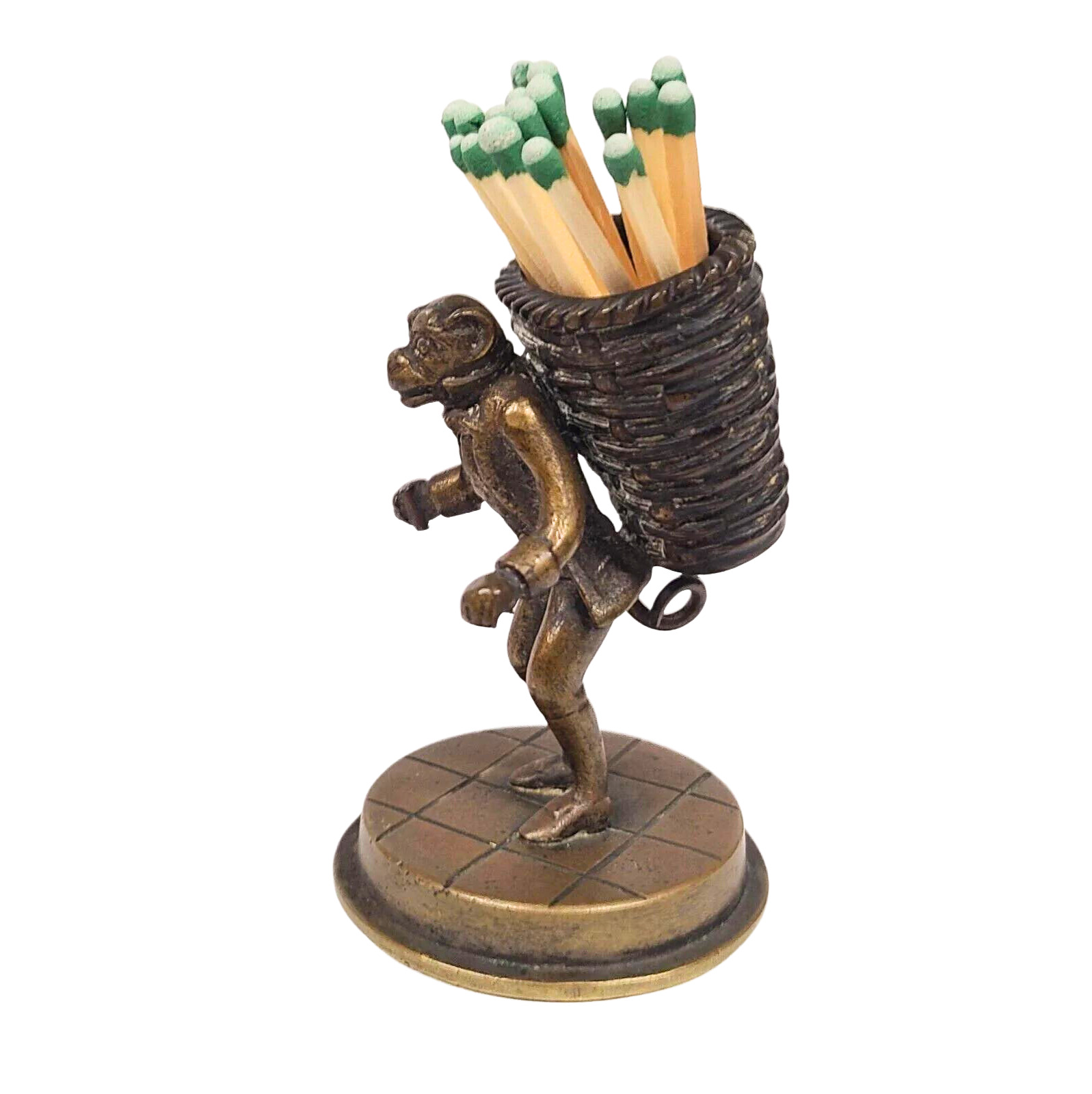 1850's French Bronze Figural Monkey Wearing a Burden Basket Match Safe ,Antique