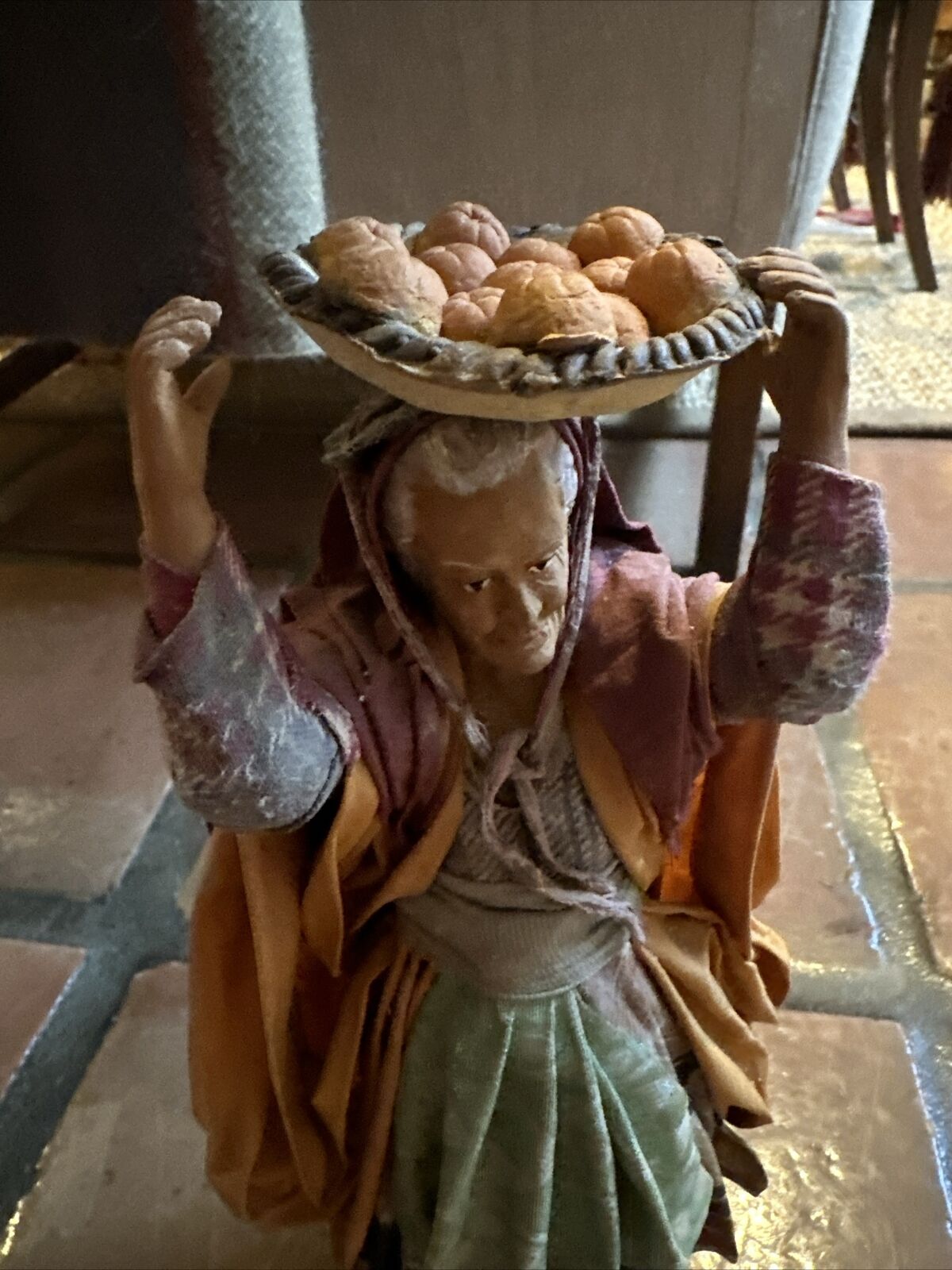 French Santon De Provence Figurine Folk Art Woman Carrying Fruit 11.5\