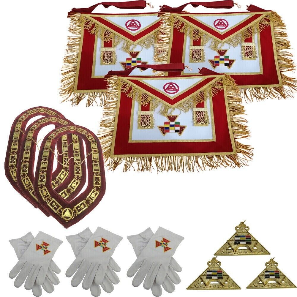 Masonic Royal Arch Apron, chain collar, JEWEL set High priest Red Pack of 3 Sets