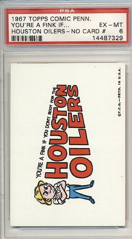 1967 Topps Comic Pennants -  #    Houston Oilers  No Card #  Rare  PSA 6  EX-MT
