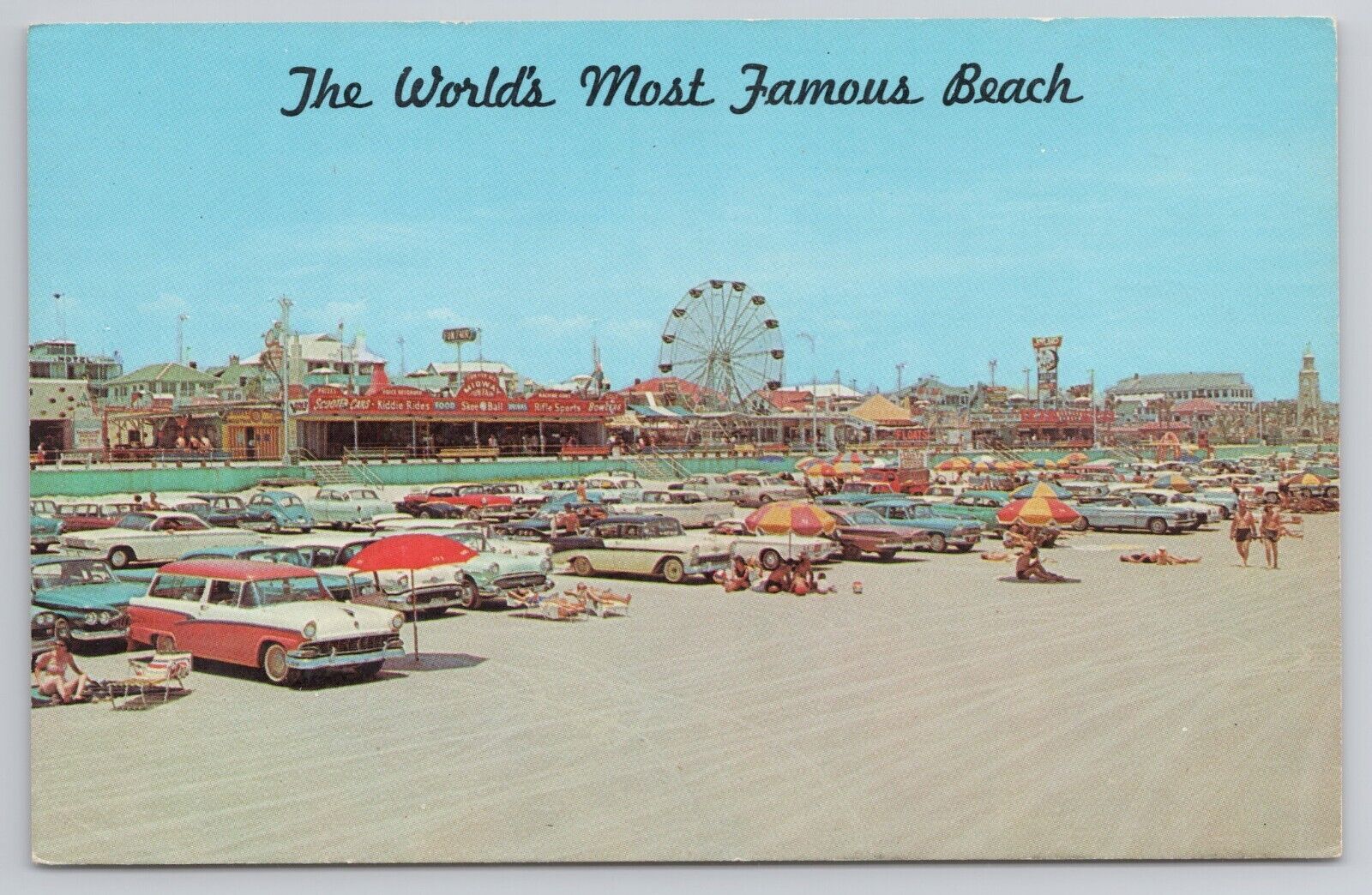 World\'s Most Famous Beach Daytona Florida FL 1963 Postcard 1950s Cars Boardwalk