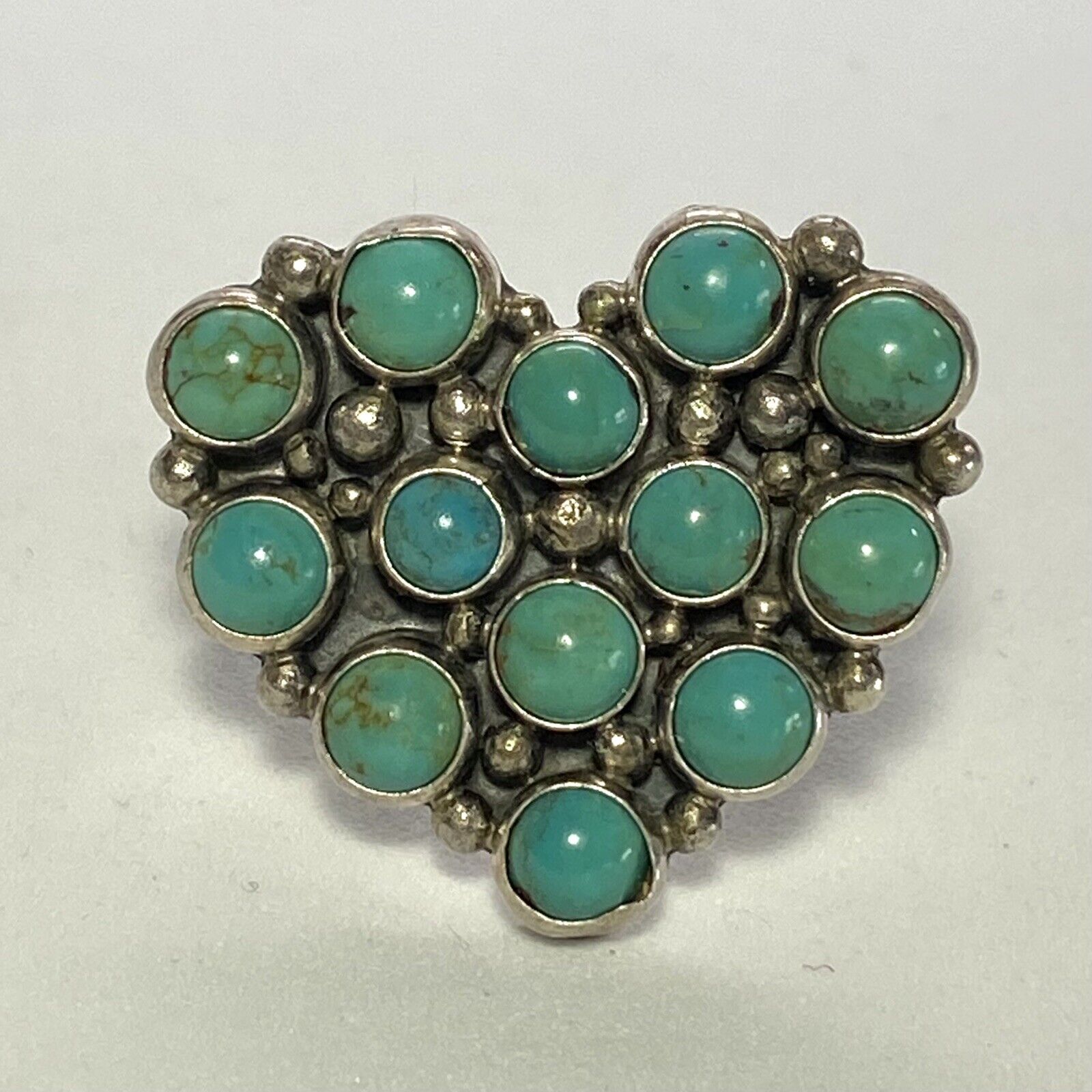 ML Perry Navajo Sterling Silver Turquoise Heart Size 9.75 Ring 12.3g