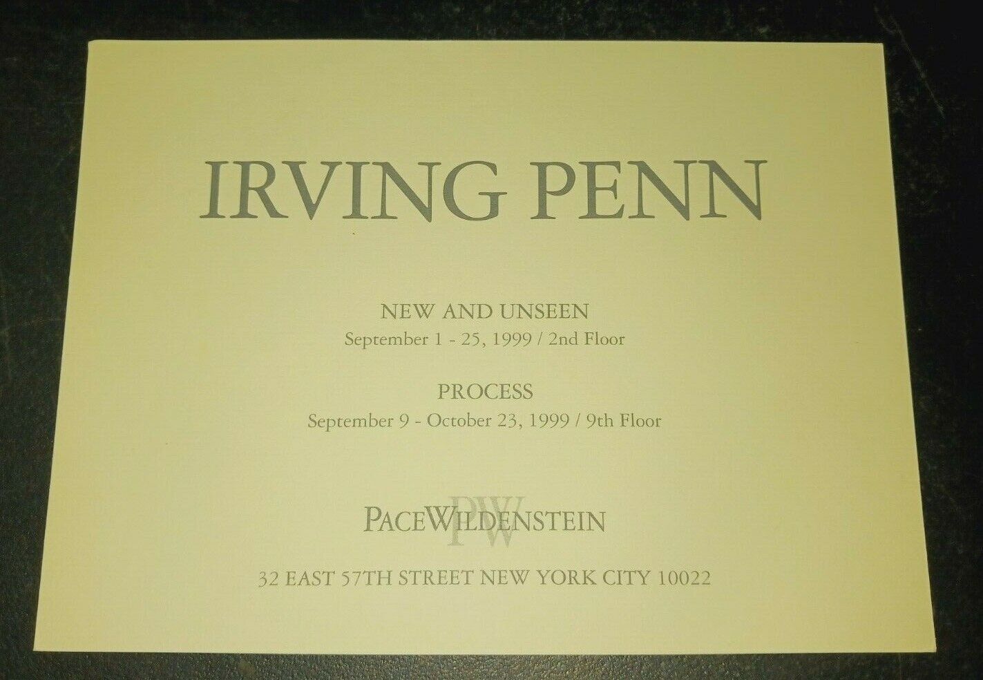 Irving PENN New and Unseen Process  art exhibition invitation 1999 NYC