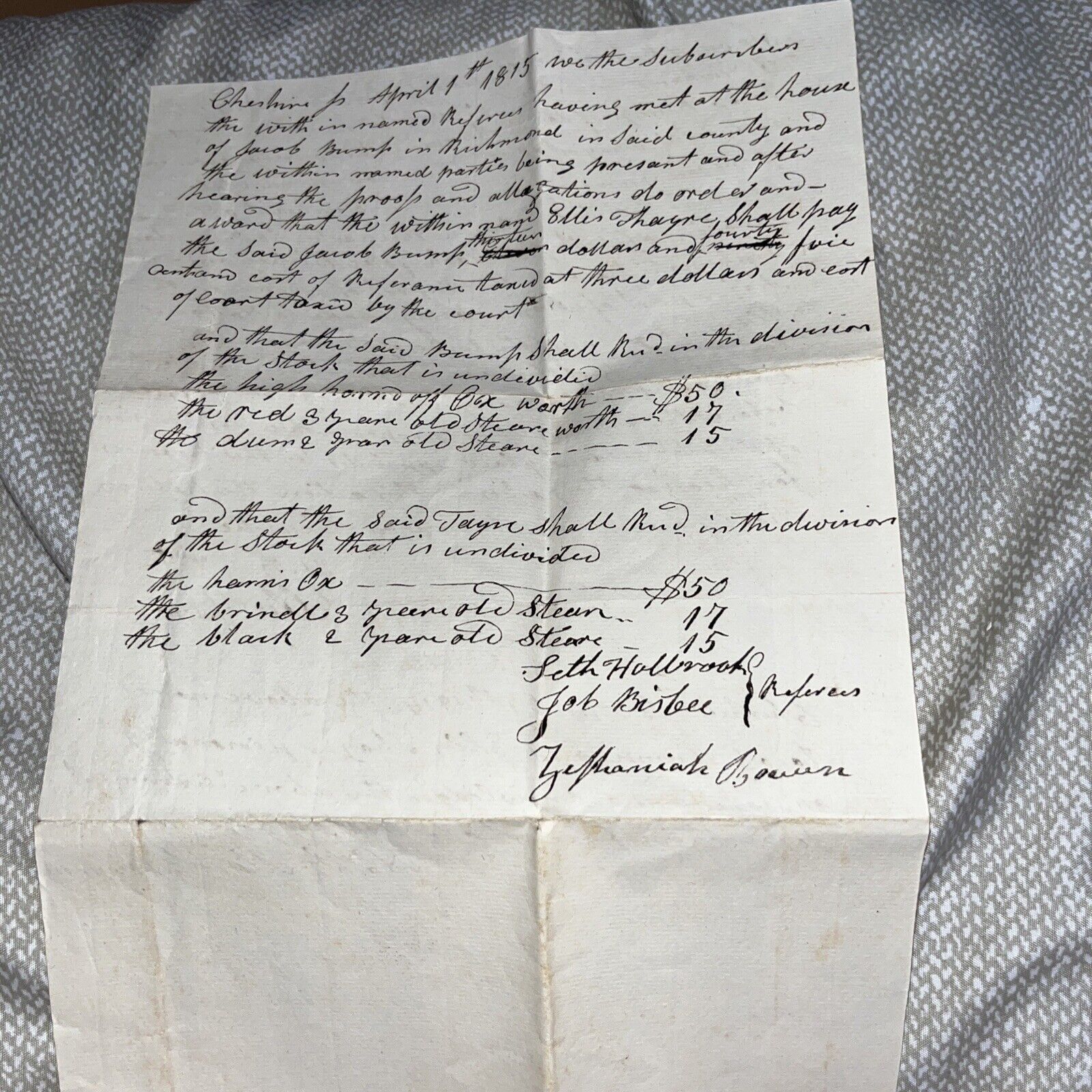 1815 Judgment Document in Favor of Jacob Bump, MA Militia in French & Indian War