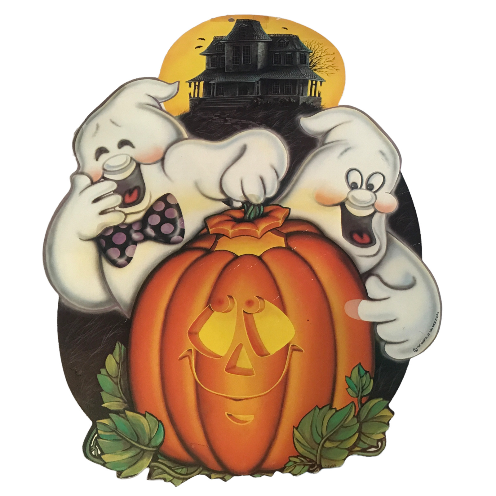 Vtg 1983 Beistle Halloween Haunted House Ghosts Jack O Lantern Cardboard Die Cut