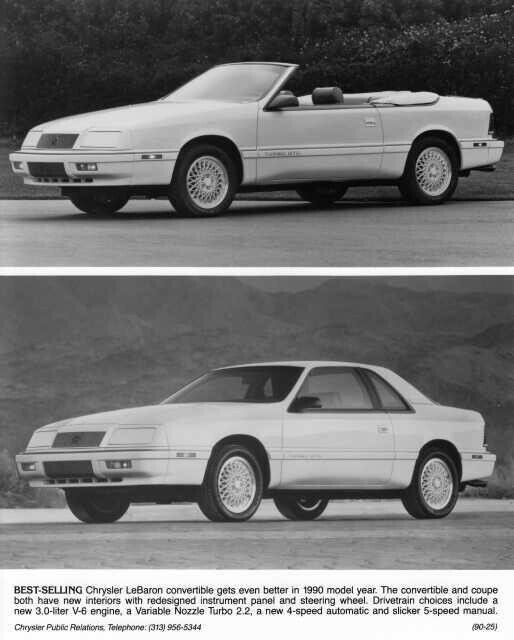 1990 Chrysler LeBaron Convertible and Coupe Press Photo 0074
