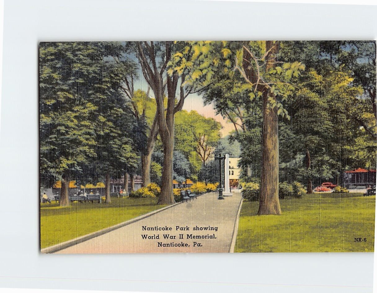 Postcard Nanticoke Park showing World War II Memorial Nanticoke Pennsylvania USA