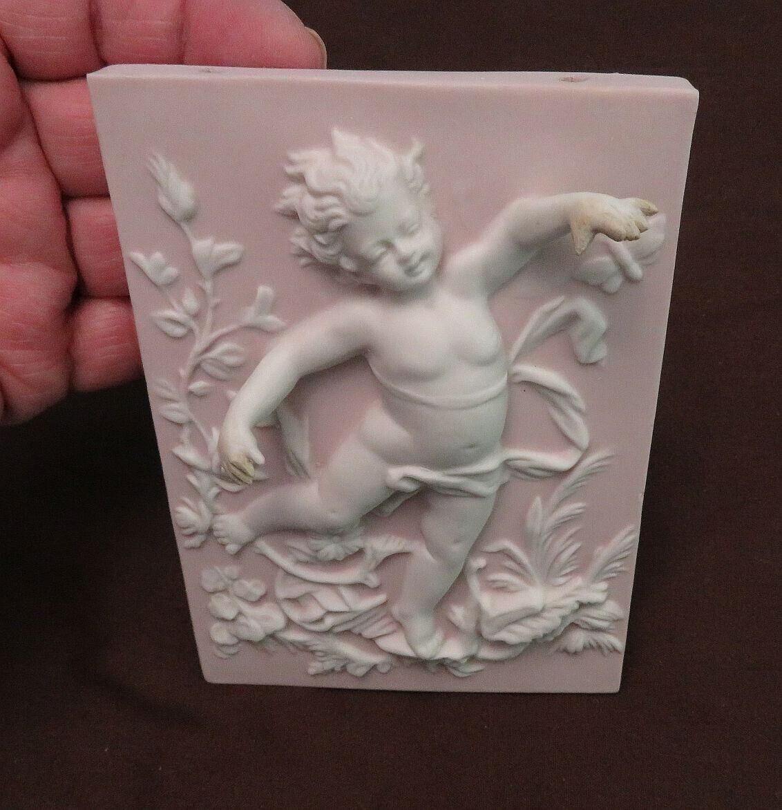 VINT Bisque Porcelain Cherub Baby Wall Plaque