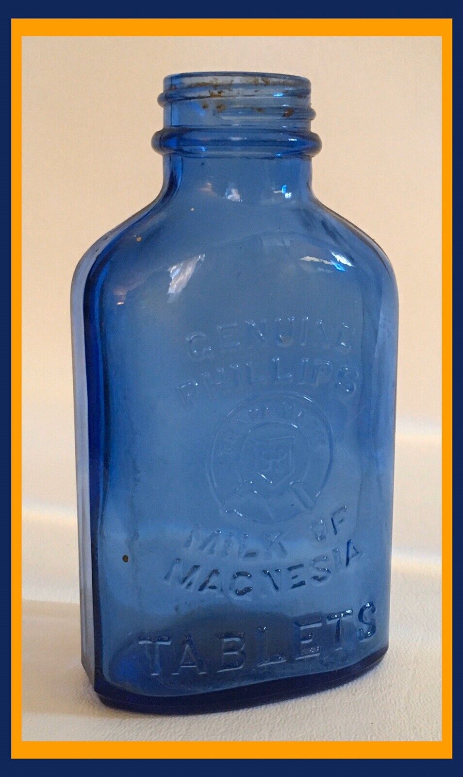 Vintage Blue Genuine Philips Milk of Magnesia 5’’ Bottle-Marked M-5 Made In USA