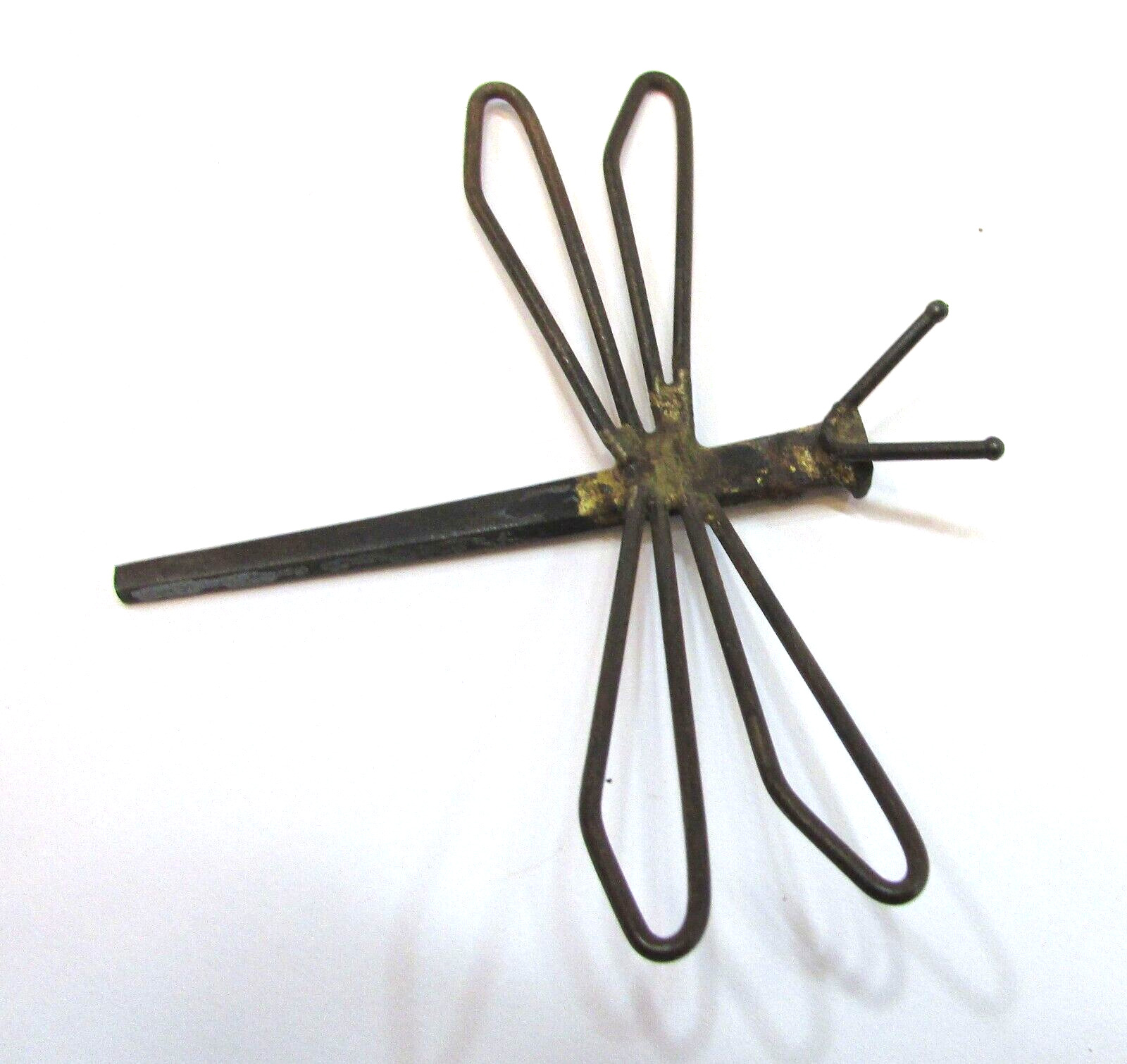 Vintage 1970\'s Handcrafted Brazed Square Iron Nail Wire Dragonfly Brooch w/o pin