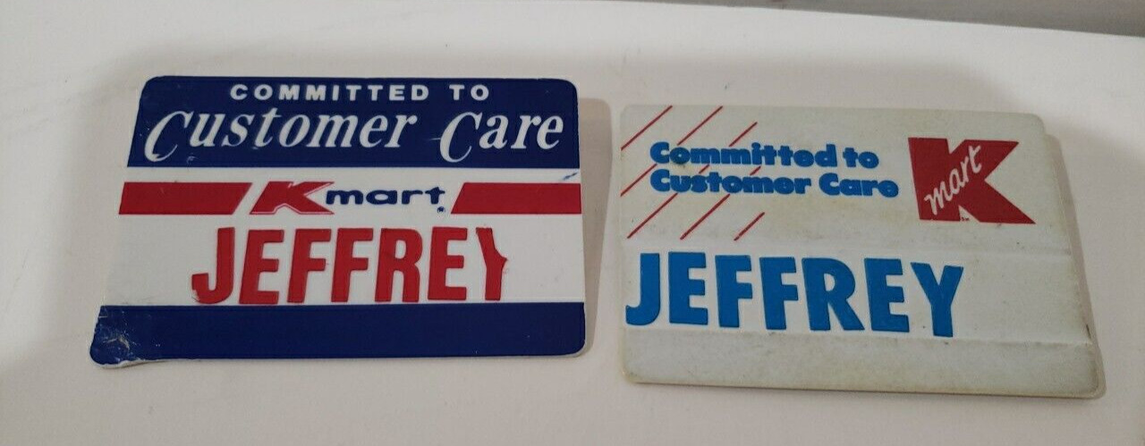 Vintage Kmart Employee Name Tag Badges Committed to Customer Care - Jeffrey