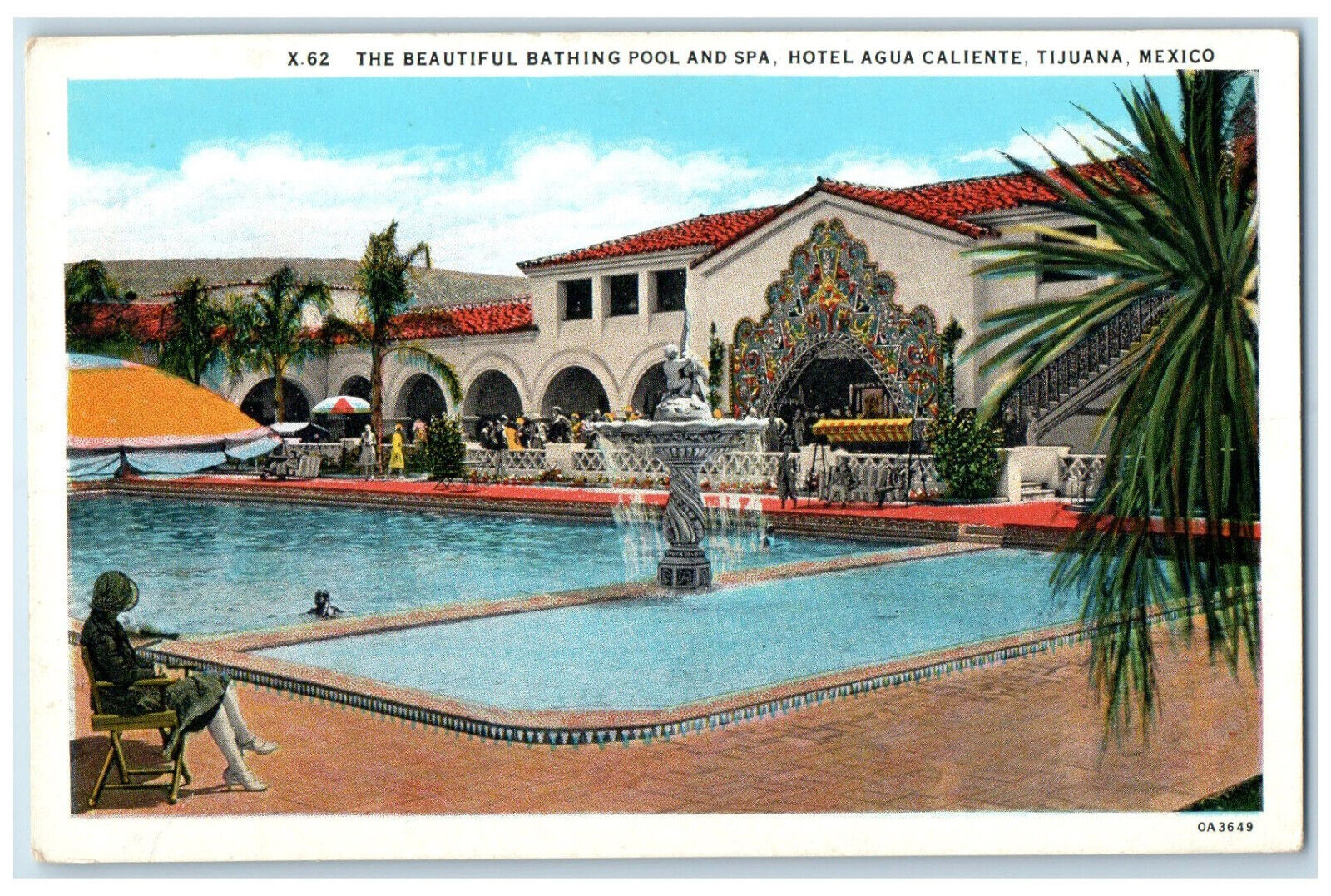 c1930\'s Bathing Pool and Spa Hotel Agua Caliente Tijuana Mexico Postcard