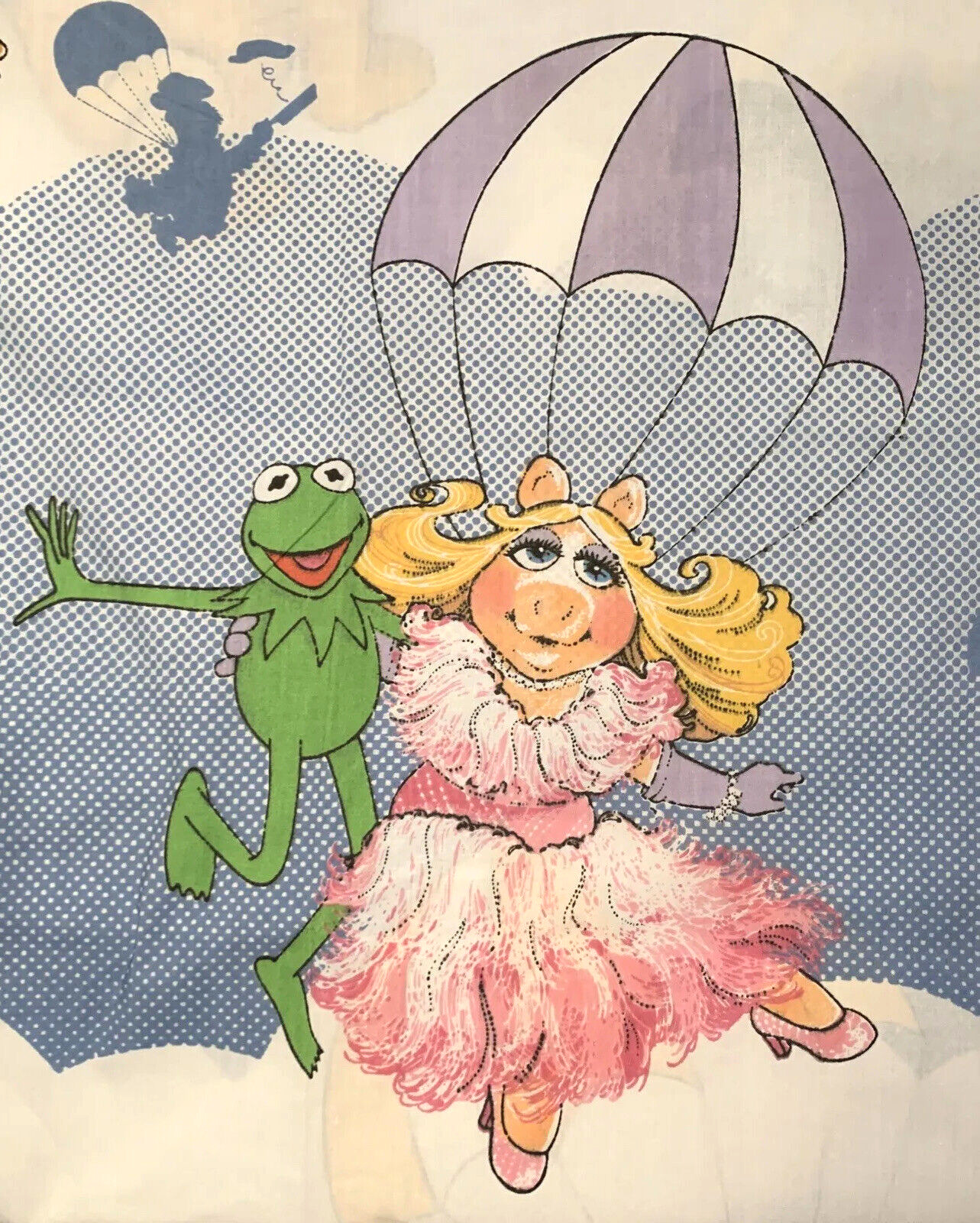 Vintage 1981 Muppets Twin Flat Sheet  SKY JINKS Miss Piggy Kermit Martex Henson