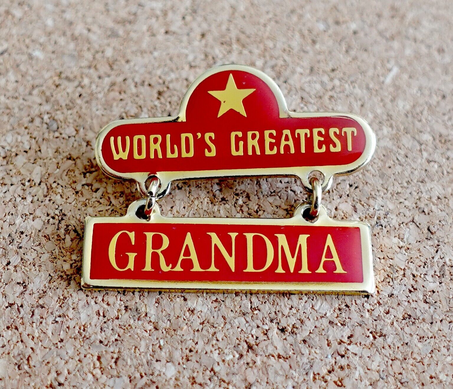 Vintage Worlds Greatest Grandma Lapel Pin Brooch Red Gold Tones Gift for Her