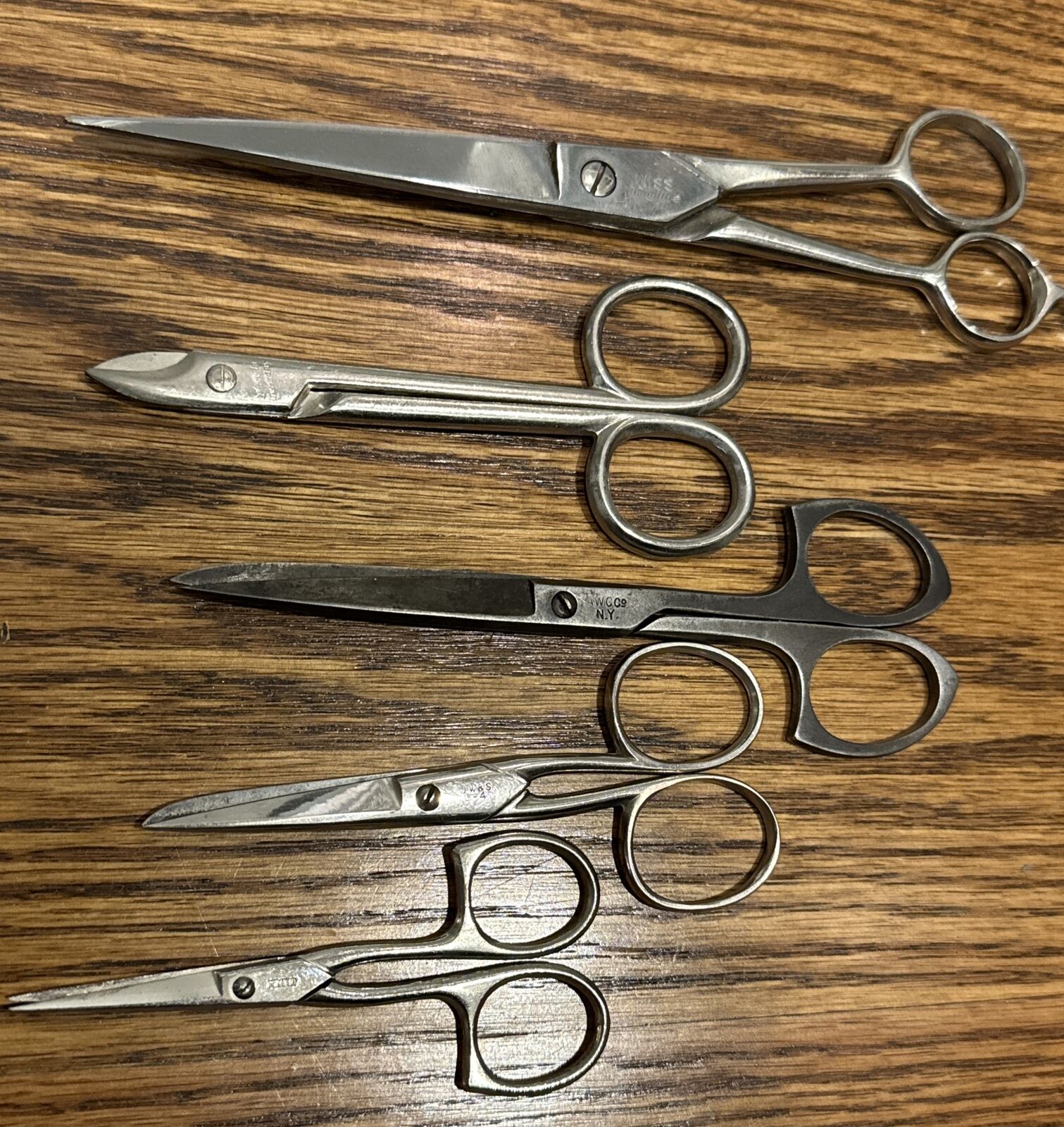 Lot of 5 Vintage Sewing Scissors - Wiss, A.W.C Co. NY, German Unbranded