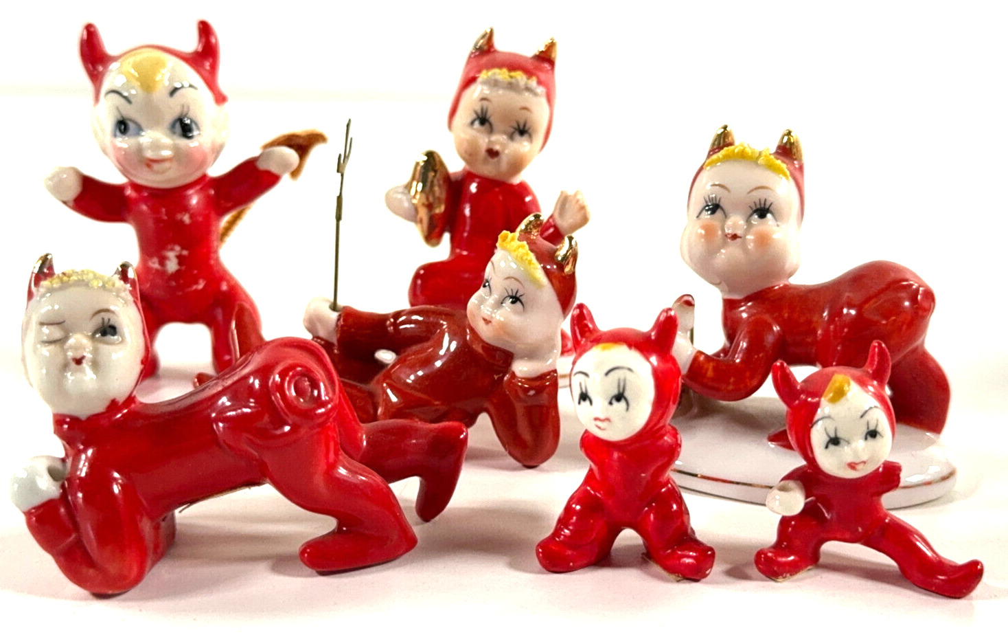 vtg Lot (x7) Porcelain Lefton Devils halloween japan figurines bisque 