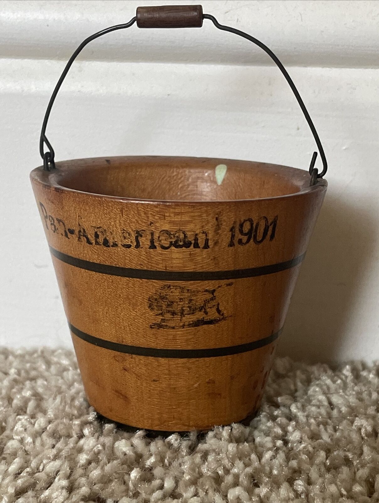 RARE 1901 Pan-American Exposition Buffalo, NY Small Souvenir Wood Bucket Pail