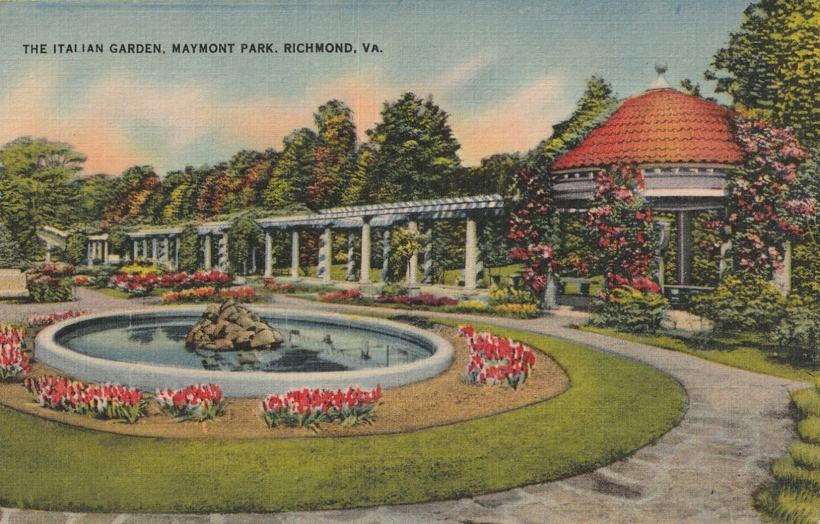 Vintage Linen Postcard The Italian Garden Maymont Park Richmond Virginia Unused