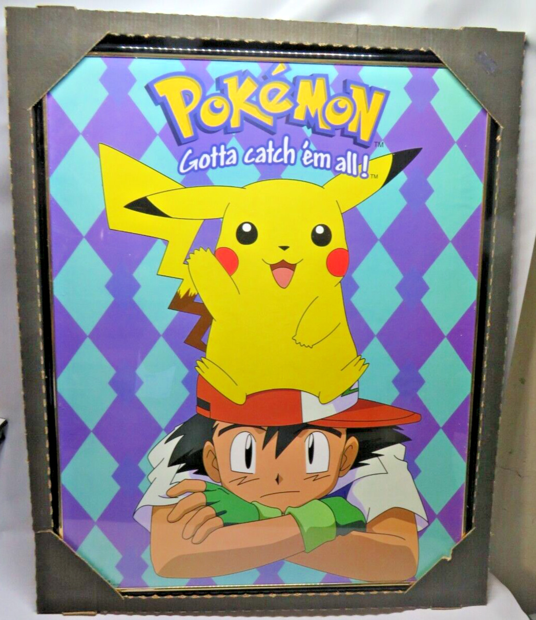 Pokemon Gotta Catch Em All Pikachu Ash Ketchum Vintage 16x20 Poster Framed New