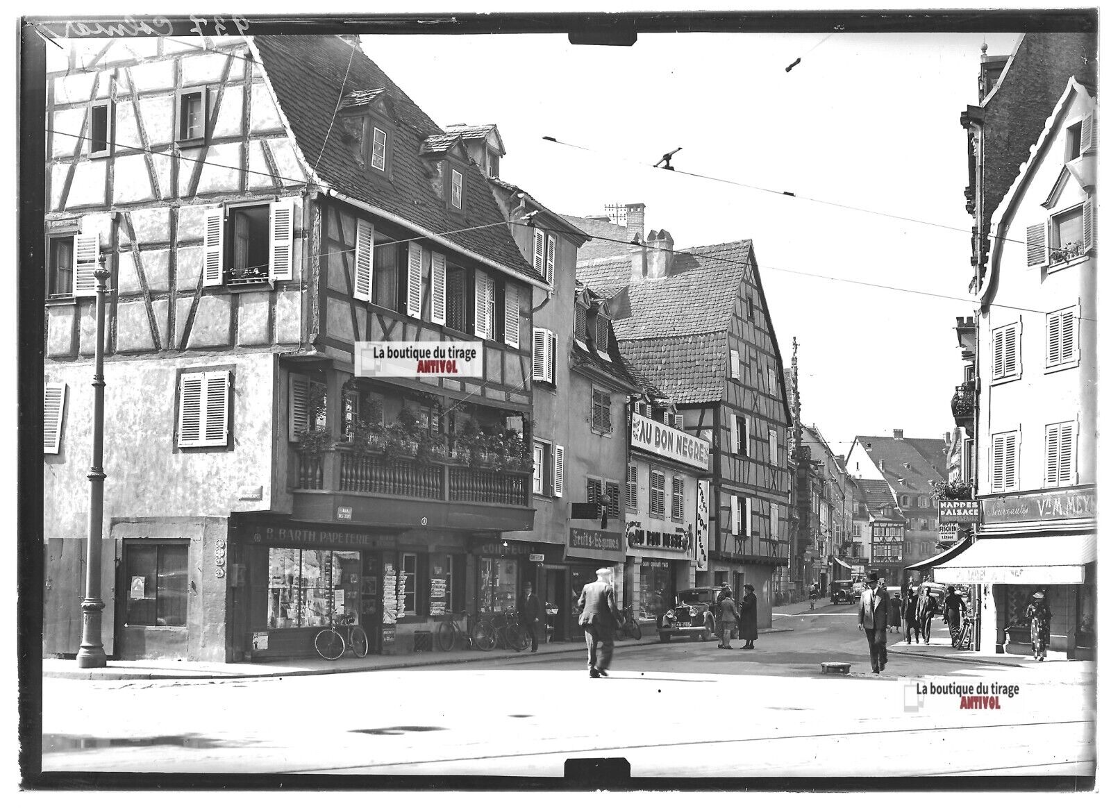 Plate Glass Photo Antique Positive Black and White 13x18 CM Colmar Cars Street