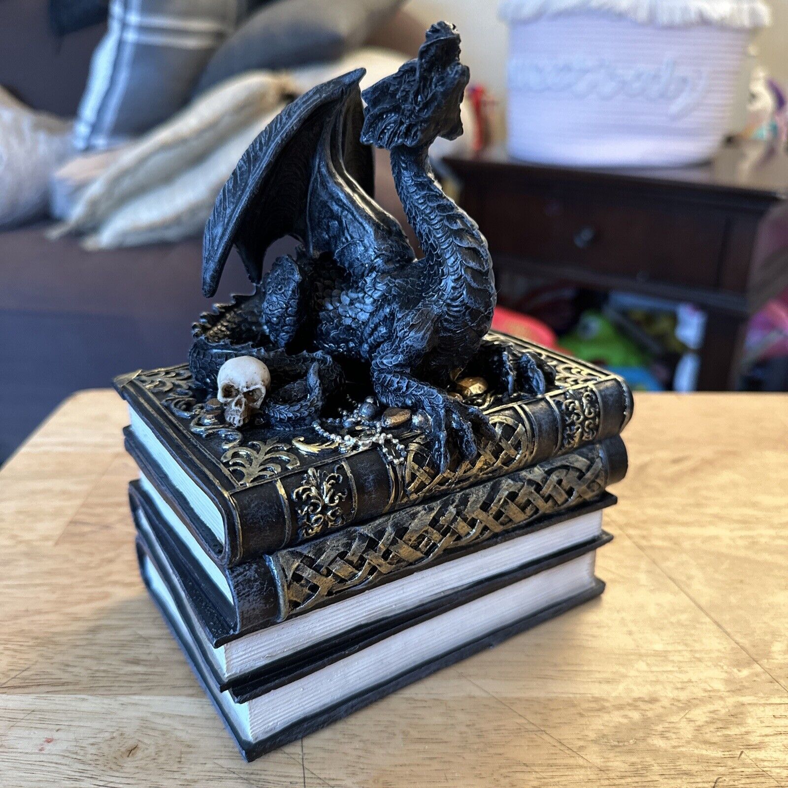 Zeckos Medieval Dragon on Antique Books Trinket Stash Box