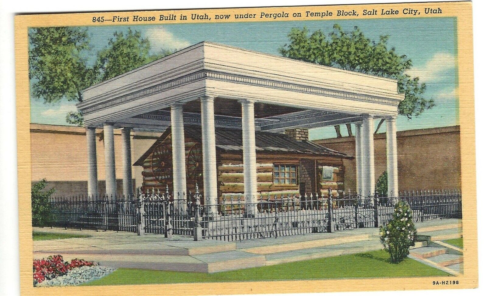 First House Built in Utah, Salt Lake City, c1940's Unused Linen Postcard