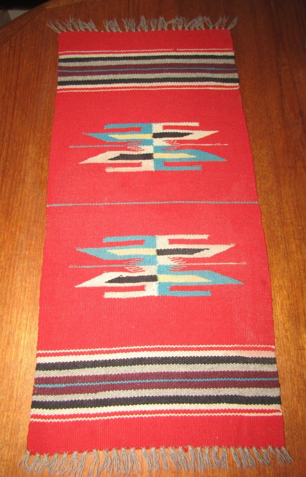 Vtg Woven Southwest Wool Red Saddle Blanket Rug Runner Wall Hanging 13.5\
