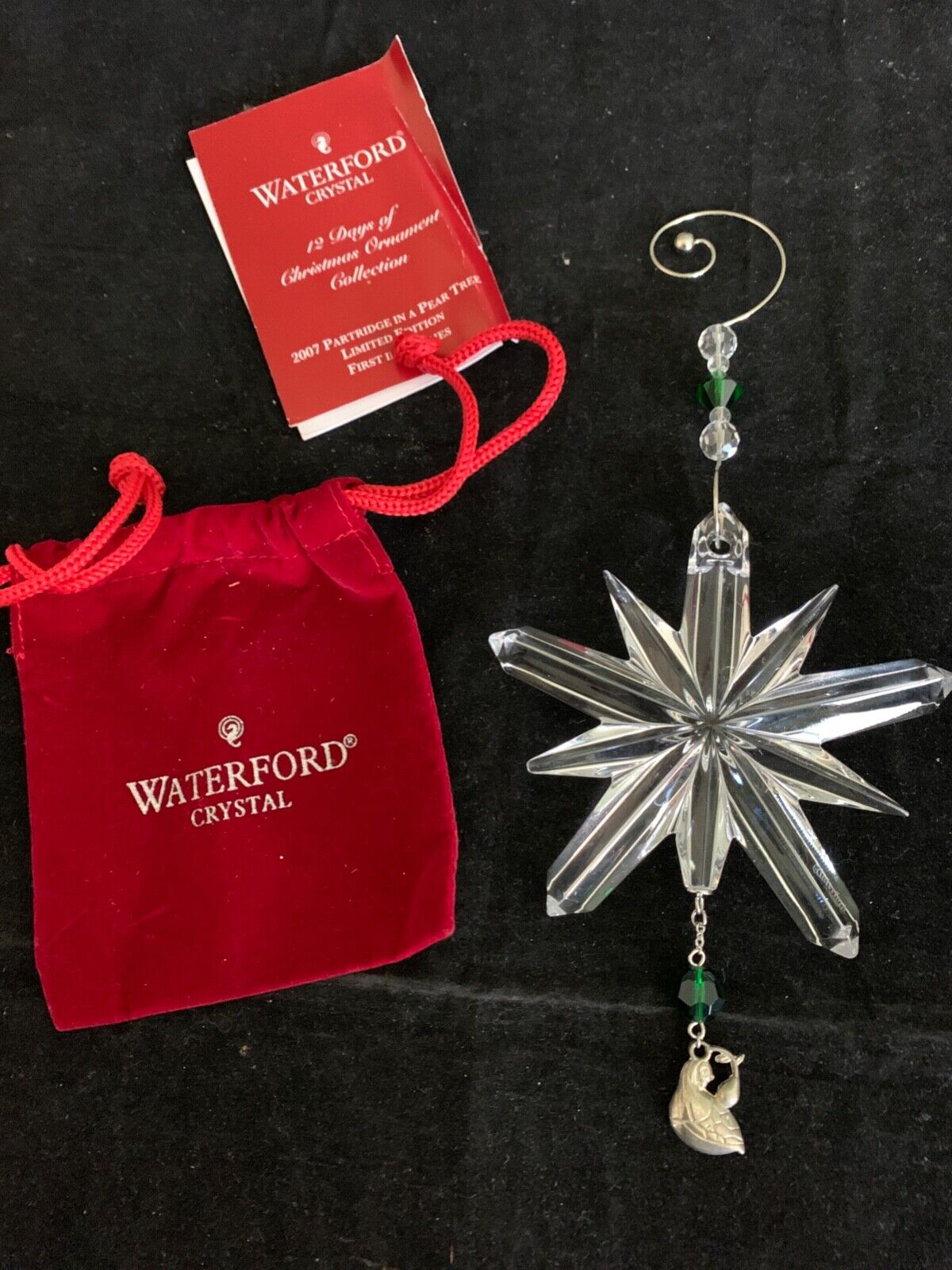 Waterford Crystal 2007 12 Days Partridge Charm Christmas Ornament  1st Ed