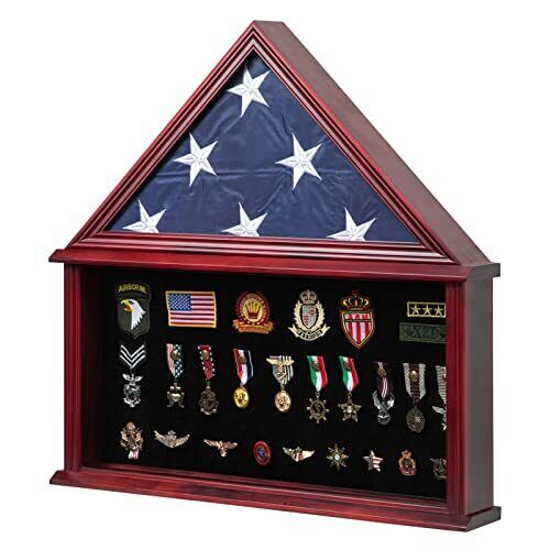 Large Military Shadow Box Solid Wood Burial Flag Display Case for American Ve...