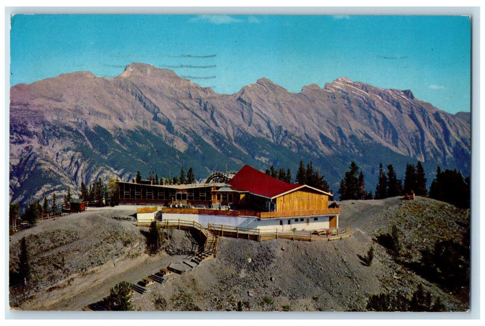 1964 Canadian Rockies Sulphur Mountain Gondola Tea House Banff Canada Postcard