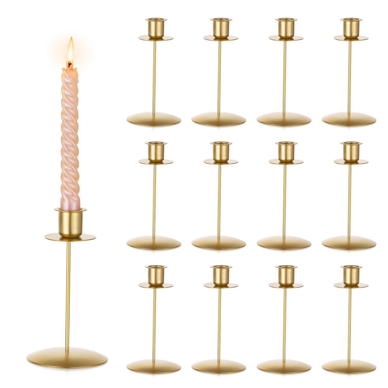 Sziqiqi Gold Metal Candle Holder - Pack of 12 Candlestick Holders for Wedding...