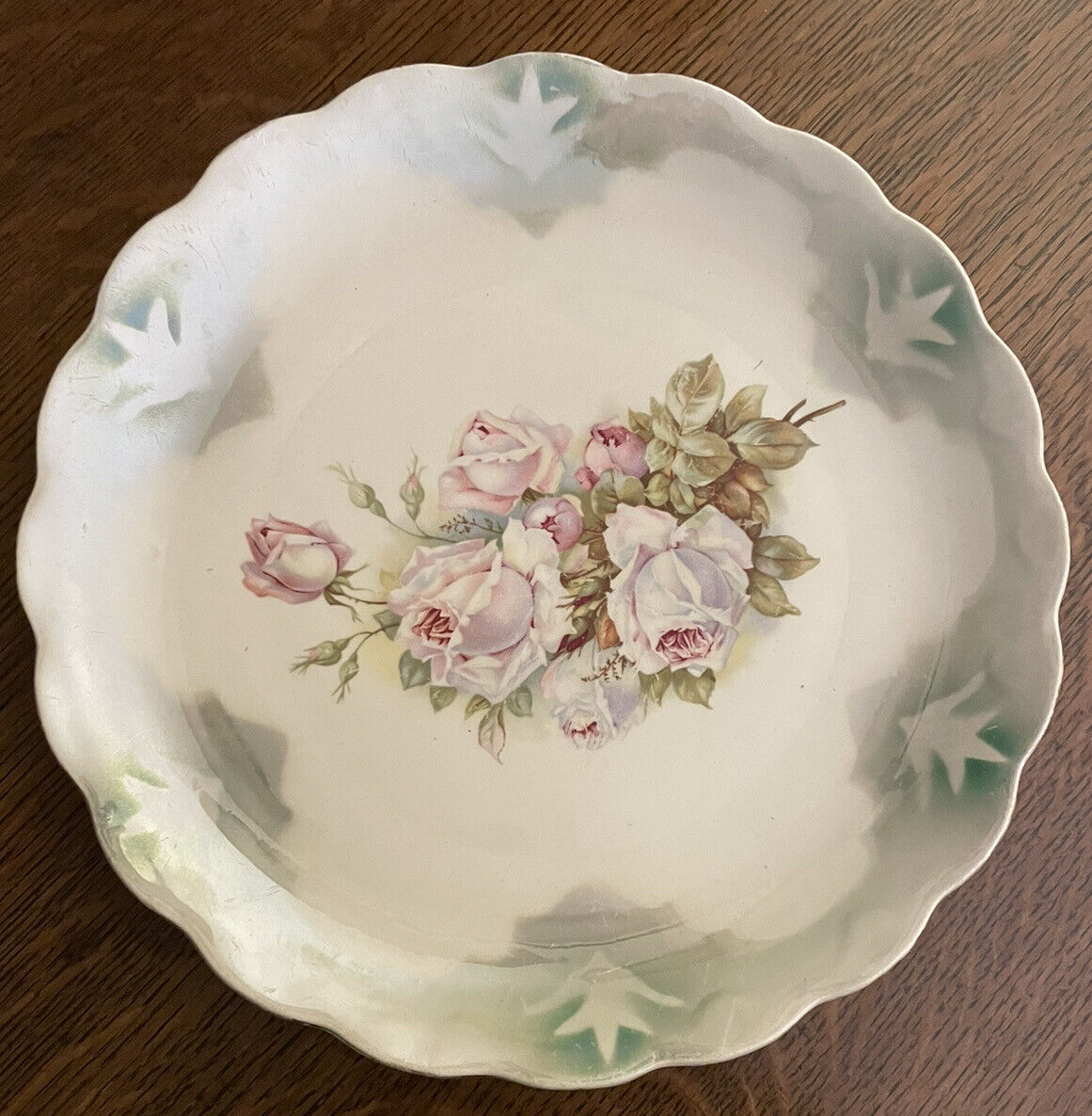 Antique Plate 11” Diameter Floral Rose Design Unmarked 