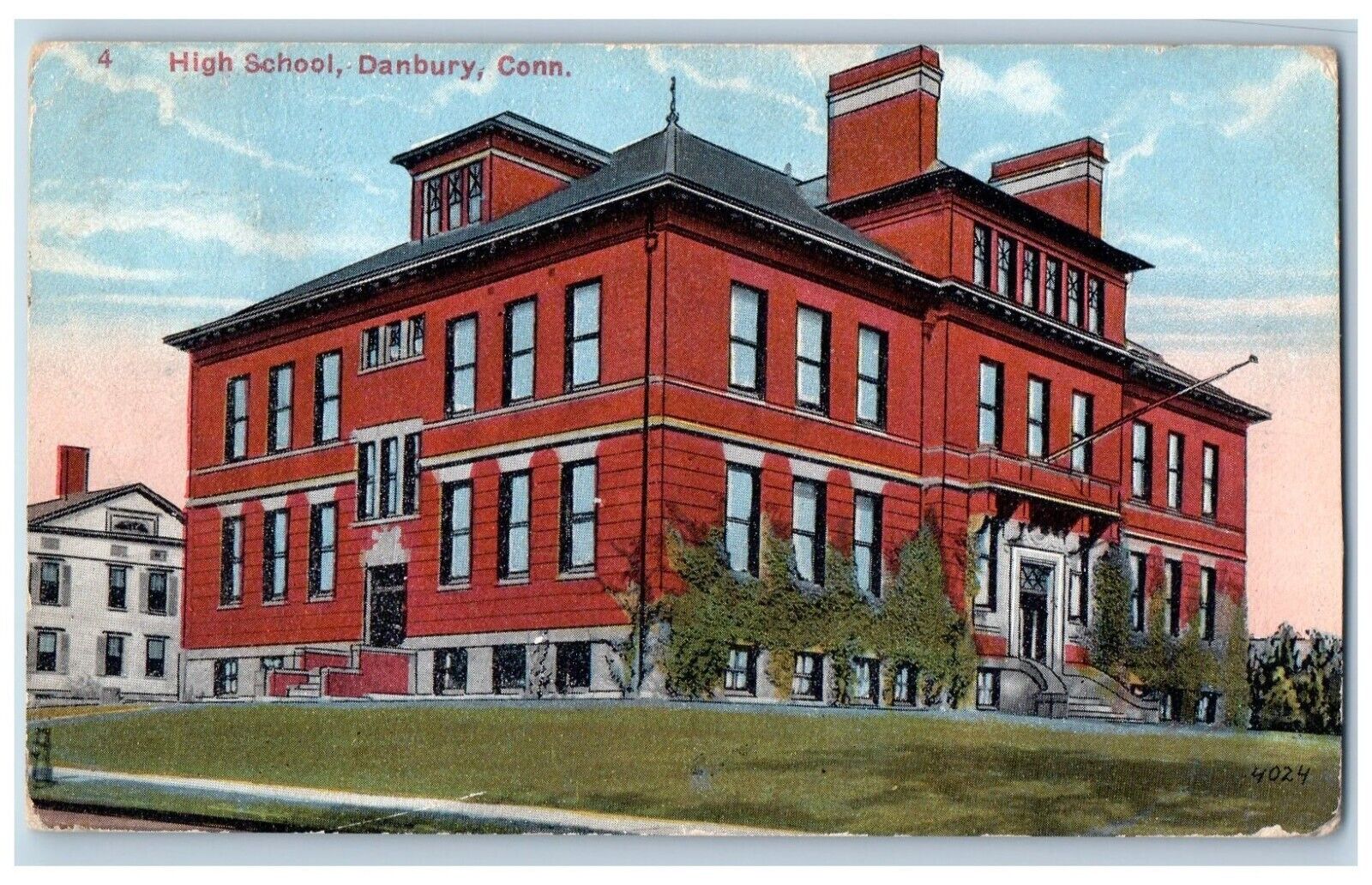 Danbury Connecticut Postcard High School Exterior Building 1917 Vintage Antique