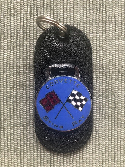 Vintage Leather Car Keychain Vintage Key Ring Corvette Sting Ray, Blue NOS