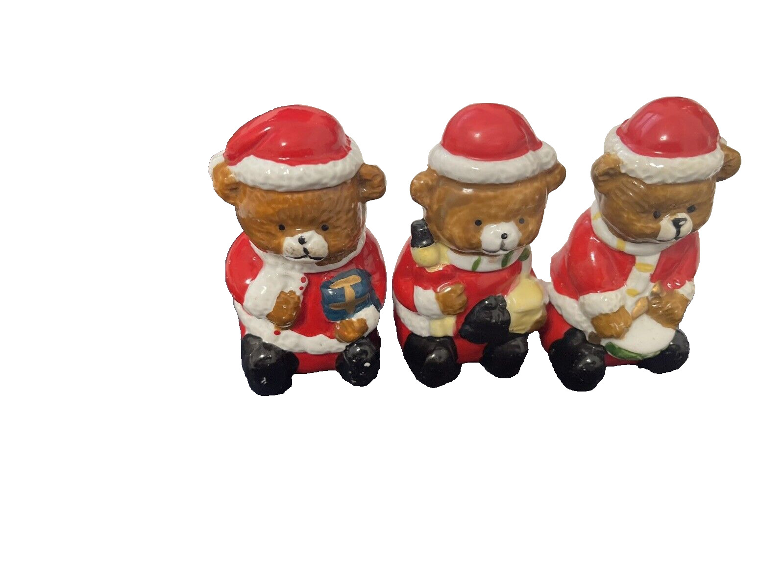 vintage set of 3 Teddy Bears Porcelain Christmas Decorations 3.5\