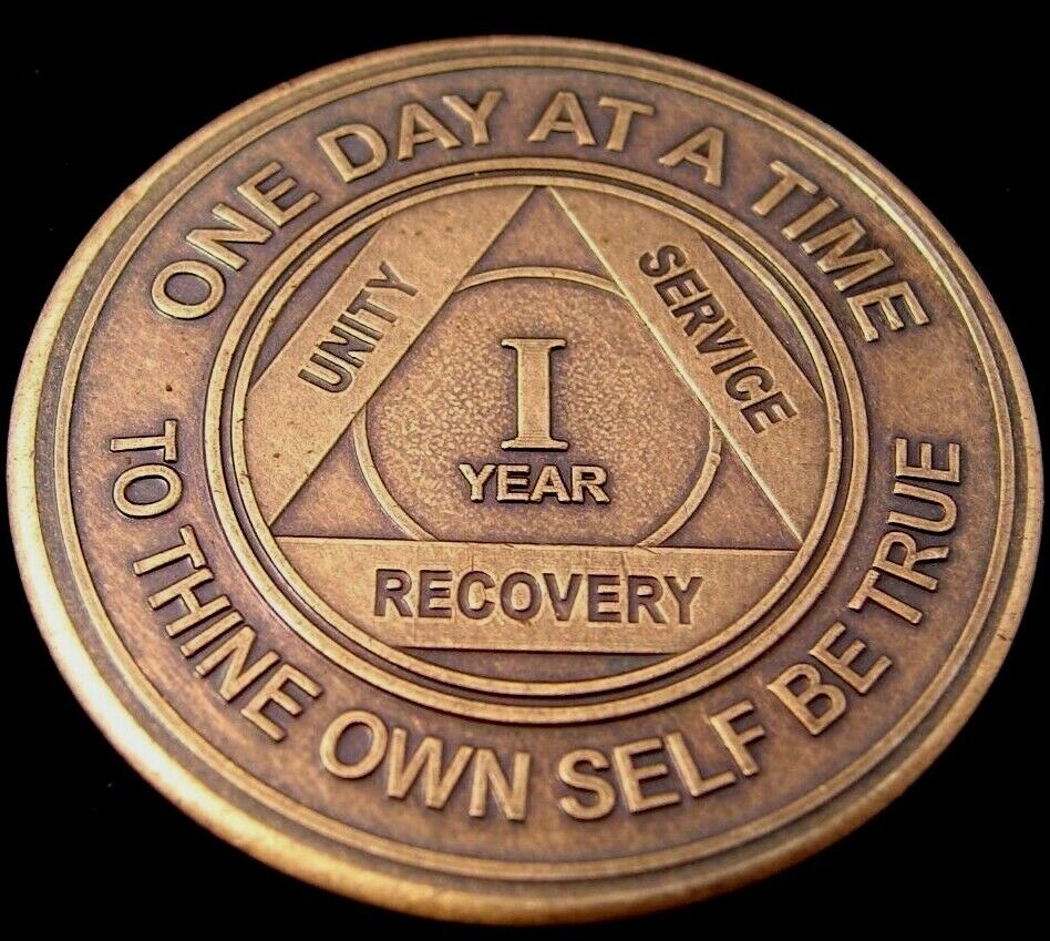 Alcoholics Anonymous AA 1 Year Bronze Medallion Token  Chip Sobriety Sober
