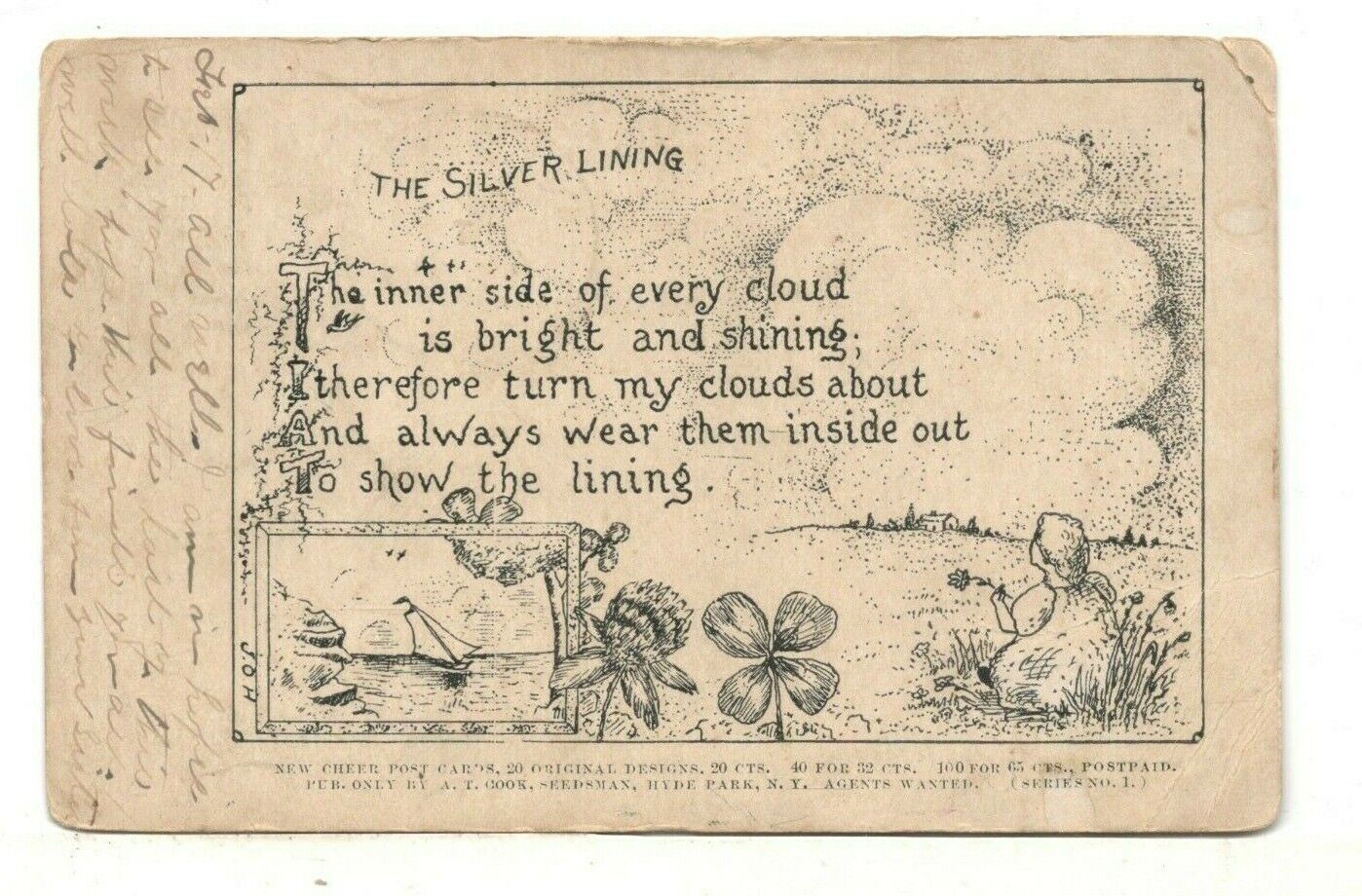 c1905 Greeting PC: “The Silver Lining” - New Cheer Post Cards – A.T. Cook