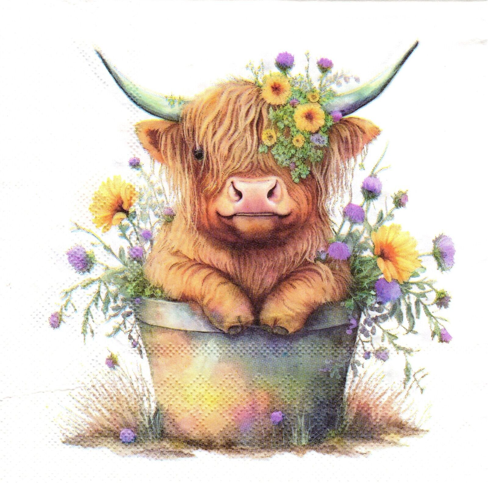 (2) Two Paper Lunch Napkins for Decoupage/Mixed Media - Cute Highland Cow