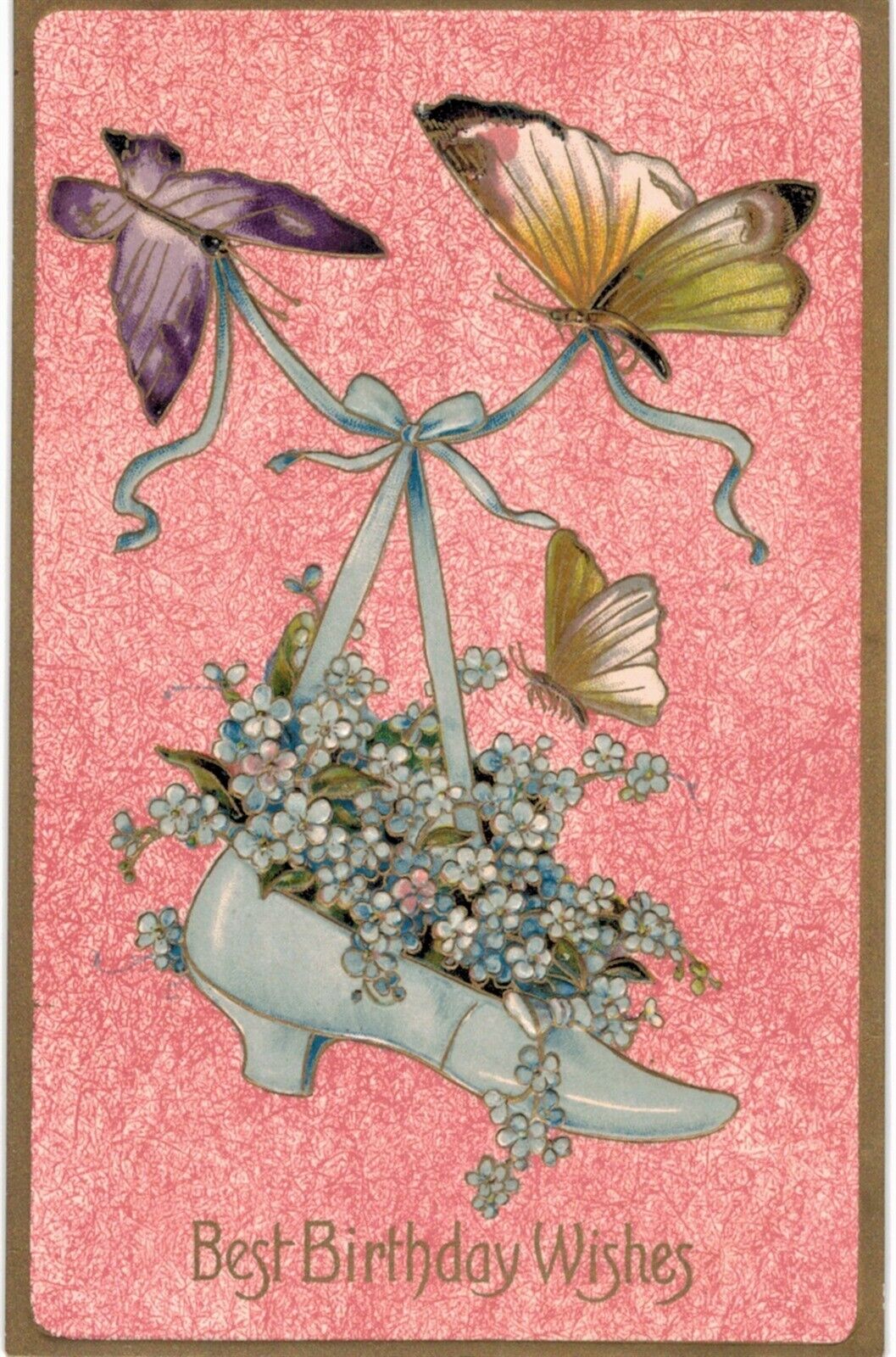 Birthday Greetings Butterflies & Lady\'s Shoe 1910 