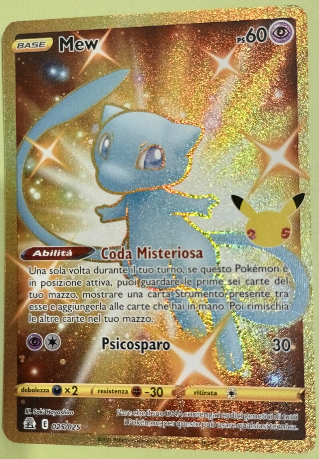 Pokemon Card Mew 025/025 - Celebrations Set - Gold Shiny - Ita - Psa 9