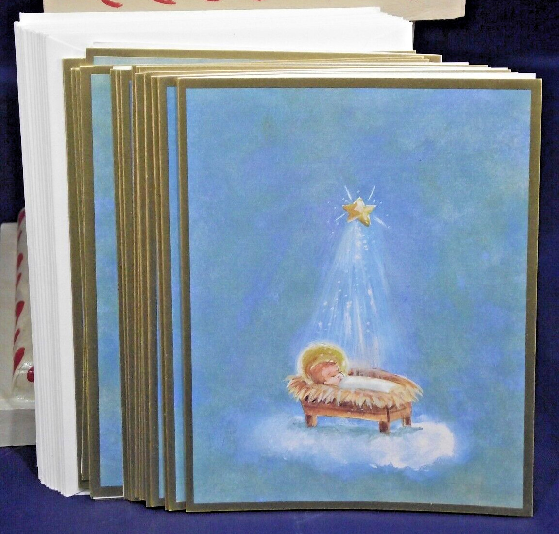 Vtg 16 Caspari Small Christmas Cards Barbara Schaffer Envelopes Baby Jesus Star
