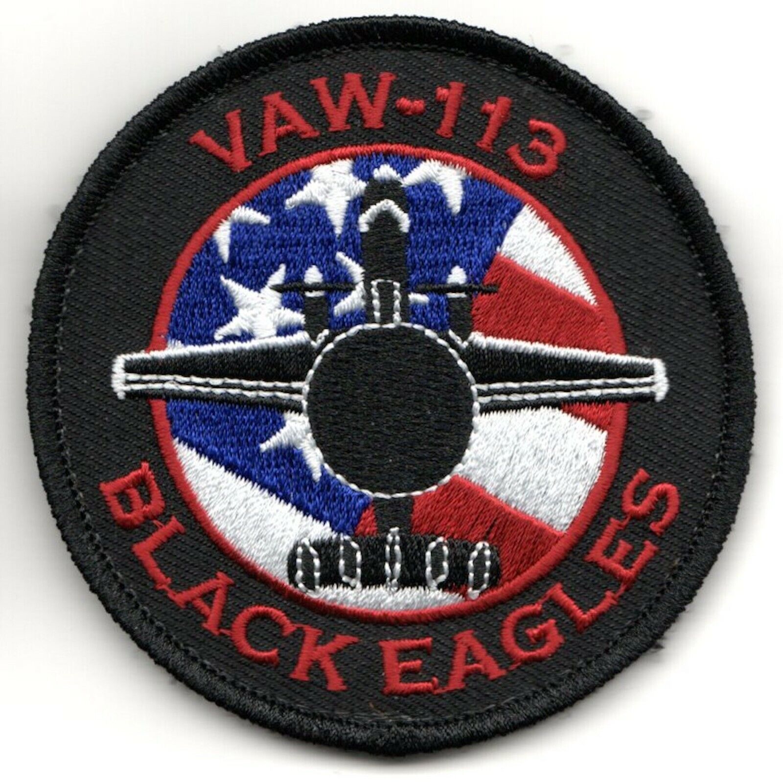 Navy VAW-113 E-2D Bullet RWB USA Flag Round Military Hook Loop Embroidered Patch