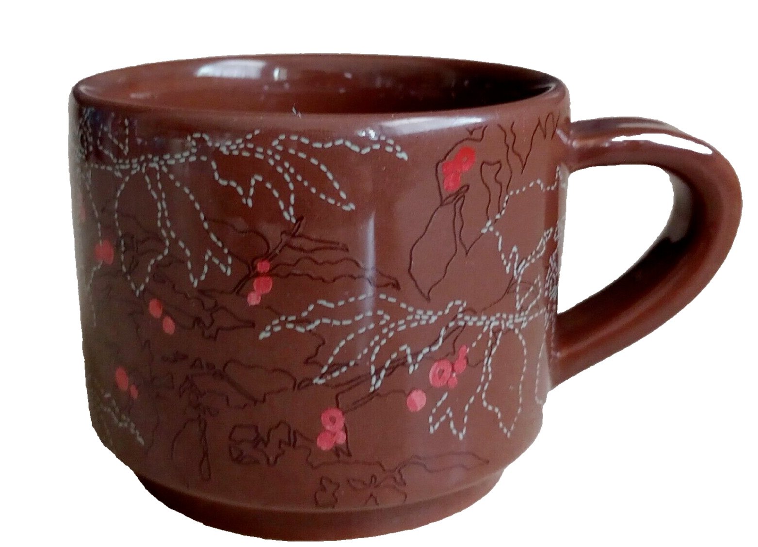 Starbucks Ceramic Coffee Mug Cup 10 oz. -Plant Floral Leaves Brown Red 2009