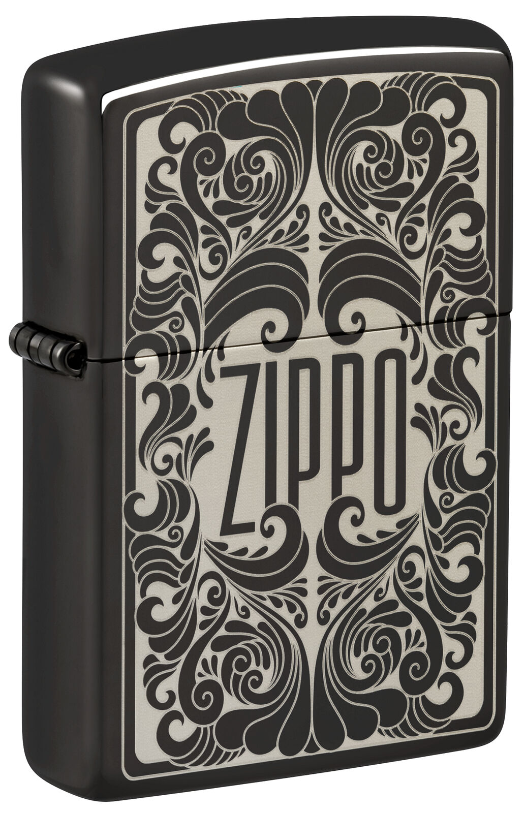 Zippo Logo Filigree Design High Polish Black Windproof Lighter, 48253
