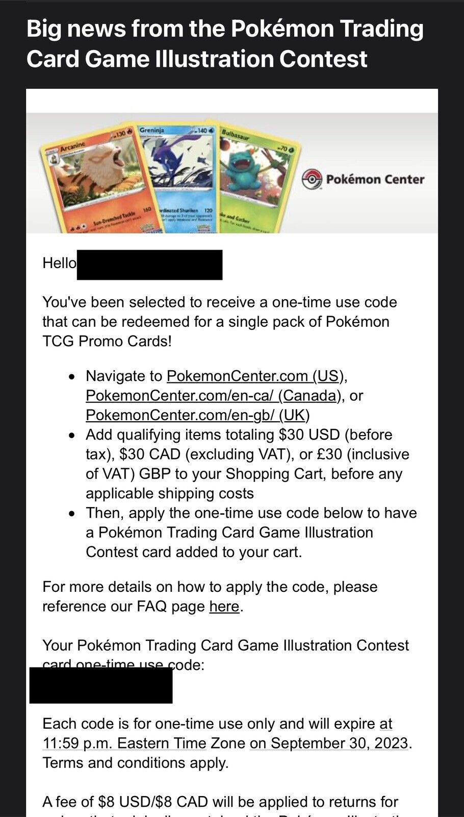 Pokémon Illustration Contest Pack Code US ONLY - Pokemon Center Promo NEW UNUSED