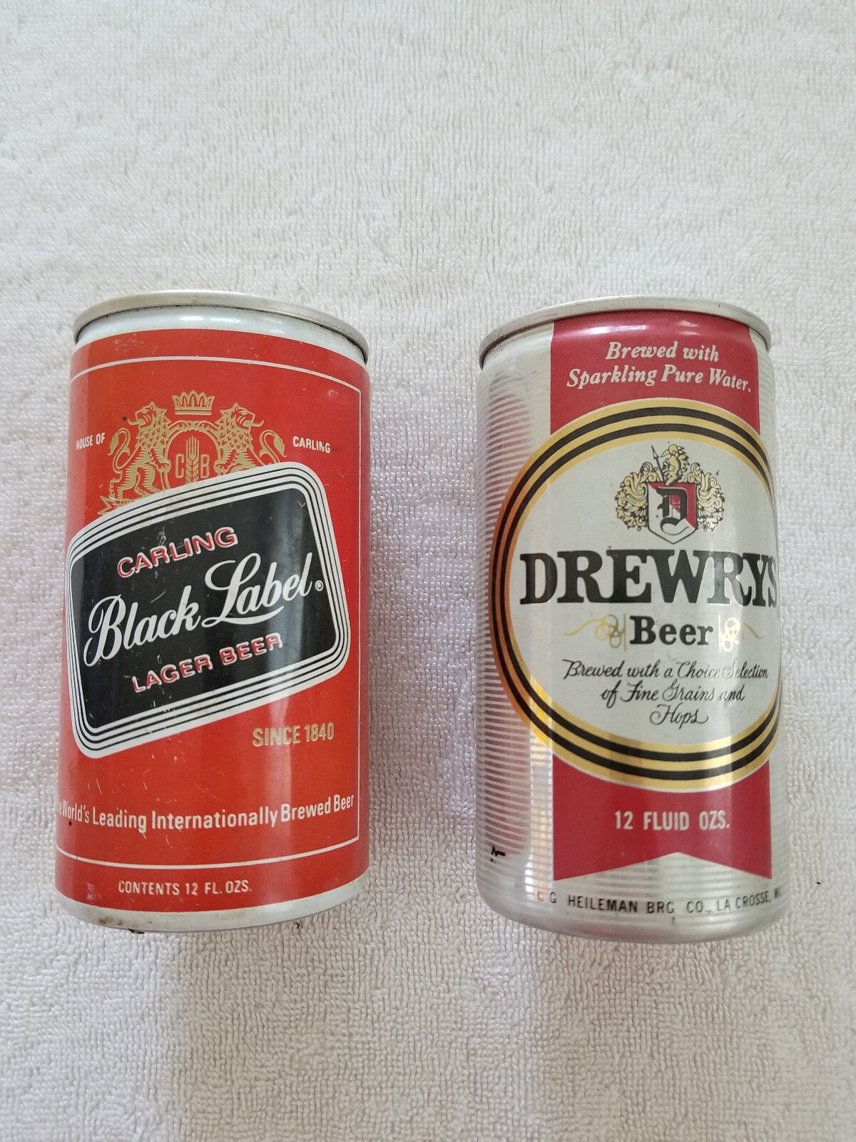2 Zip Pull Tab Beer Cans: Carling Black Label - Drewrys Beer